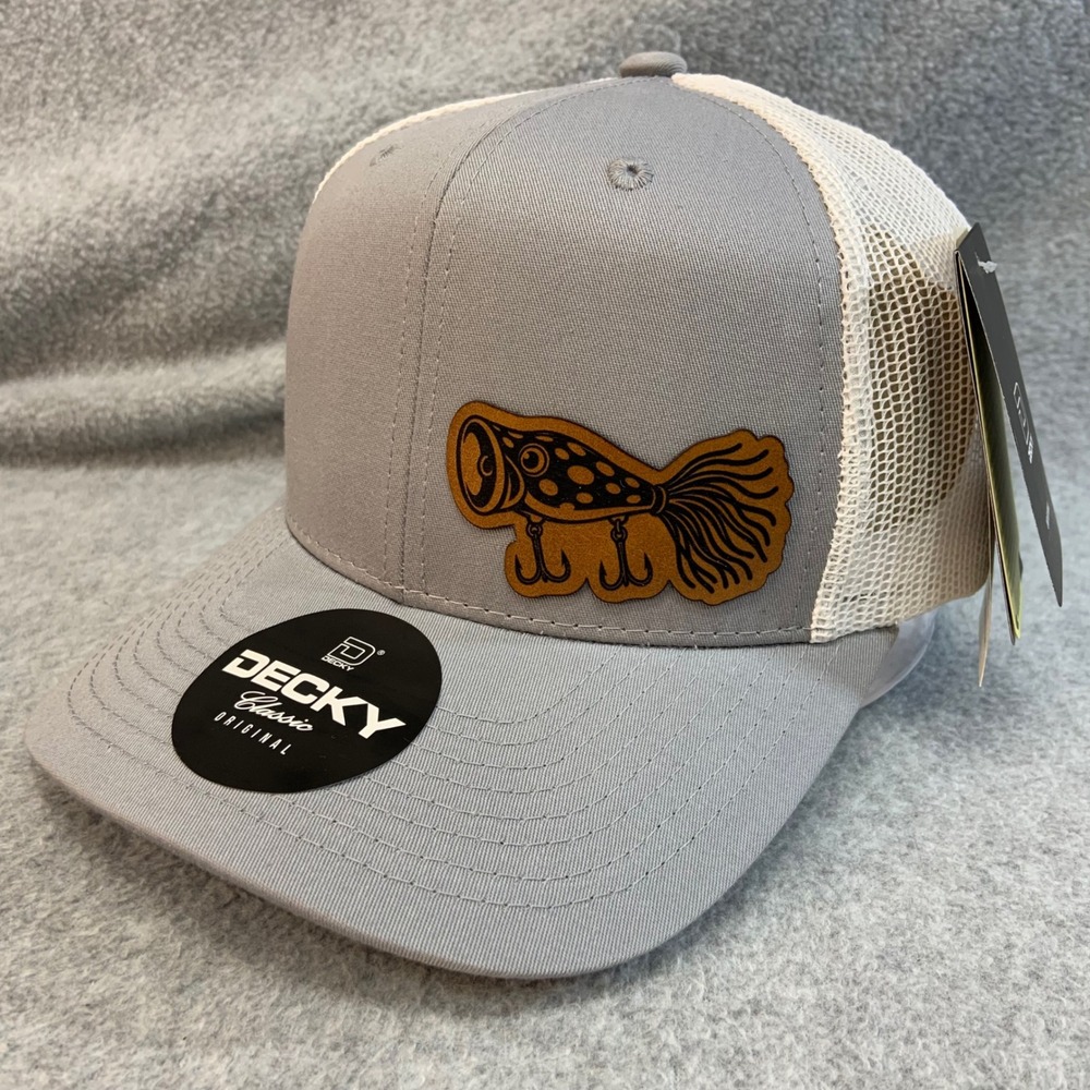 Lewis Rat-L-Trap Lure Patch Grey Decky Trucker Hat Mesh Snapback OSFM NWT